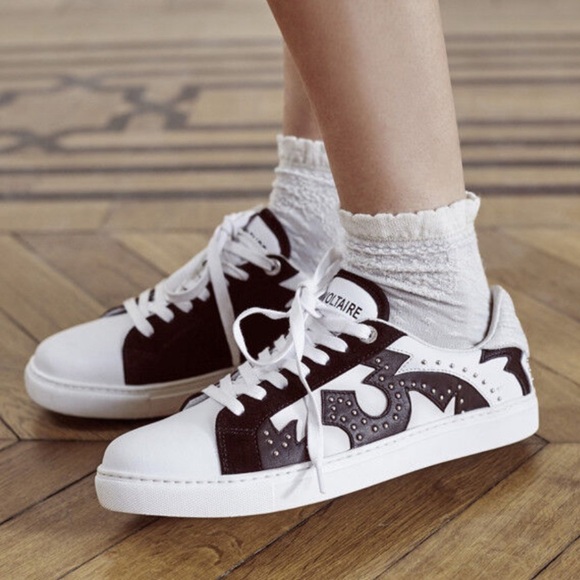Zadig & Voltaire Shoes Women’s 9 Black White Nash ZV1747 Studded Leather Sneaker - Picture 1 of 9